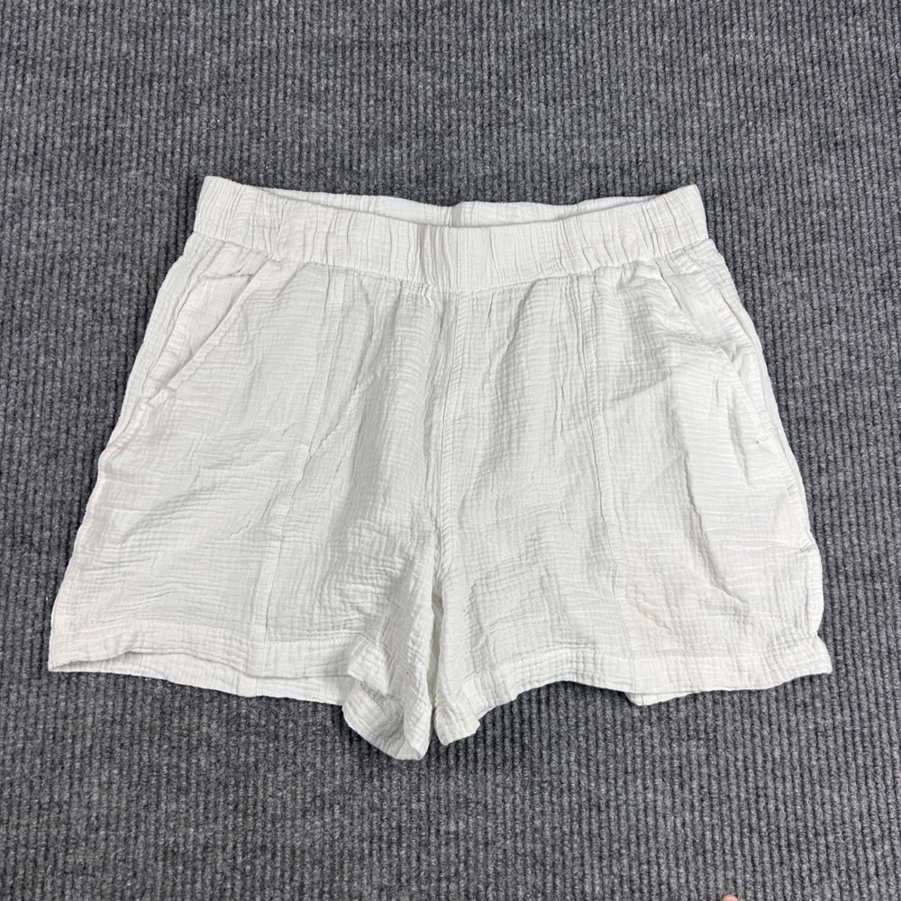 Coastal Comfort Shorts Womens L White Gauze Cotton Pull On Shorts Beach Casual